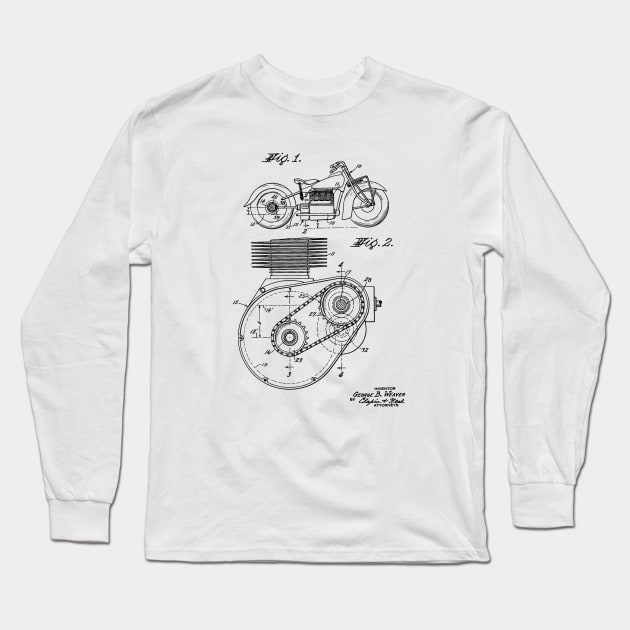 Shaft Drive For Motorcycles Vintage Patent Drawing Long Sleeve T-Shirt by TheYoungDesigns